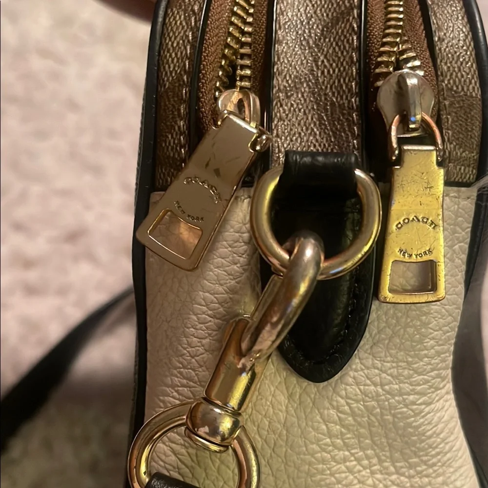 Coach Brown and Cream Crossbody Bag with Sleek Design
